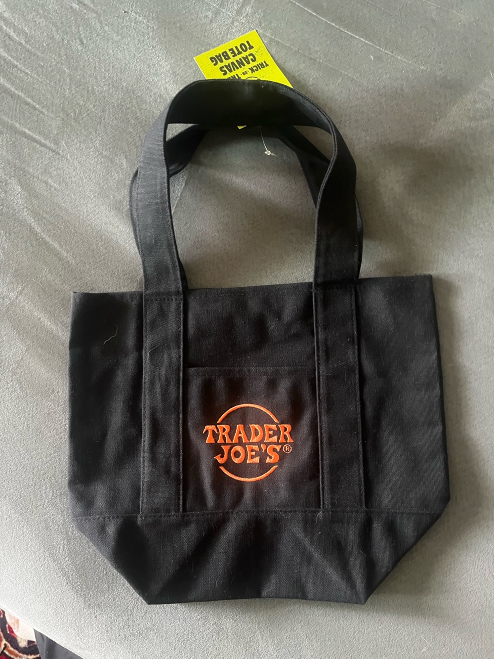 Trader Joe's Black Canvas Tote Bag with Orange Logo - Small Size